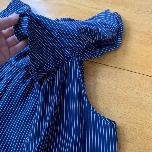 Madewell Navy Blue Silk Satin Balcony Off the Shoulder Top Blouse Ruffle, Size S - Picture 6 of 11